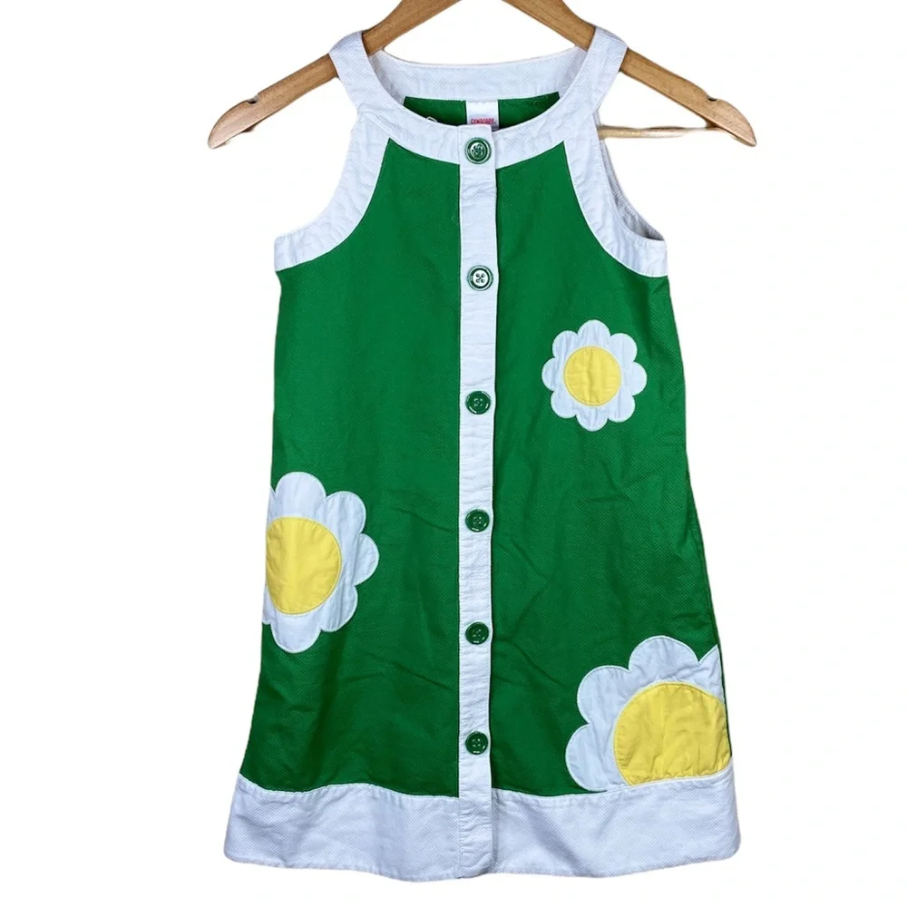 Vintage Gymboree Green Cotton Floral Dress Size 9